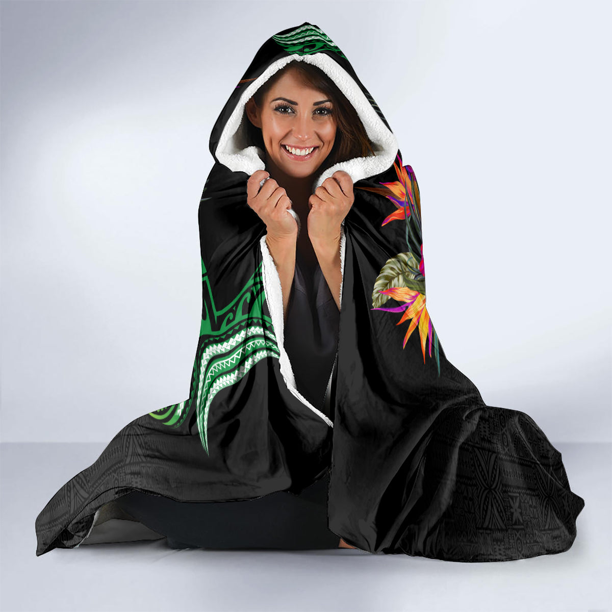 Hawaii Turtle Day Hooded Blanket Polynesian Tattoo and Hibiscus Flowers LT03 - Polynesian Pride