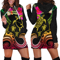 Hawaii Turtle Day Hoodie Dress Polynesian Tattoo and Hibiscus Flowers LT03 - Polynesian Pride