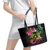 Hawaii Turtle Day Leather Tote Bag Polynesian Tattoo and Hibiscus Flowers LT03 - Polynesian Pride