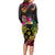 Hawaii Turtle Day Long Sleeve Bodycon Dress Polynesian Tattoo and Hibiscus Flowers