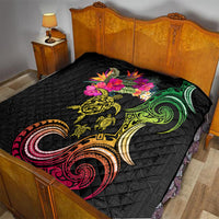 Hawaii Turtle Day Quilt Polynesian Tattoo and Hibiscus Flowers