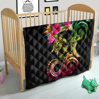 Hawaii Turtle Day Quilt Polynesian Tattoo and Hibiscus Flowers