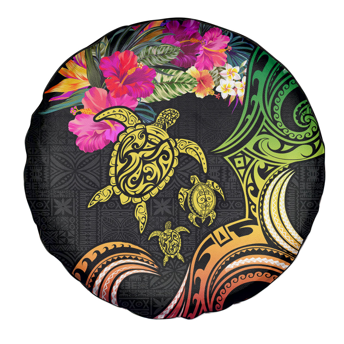 Hawaii Turtle Day Spare Tire Cover Polynesian Tattoo and Hibiscus Flowers LT03 - Polynesian Pride