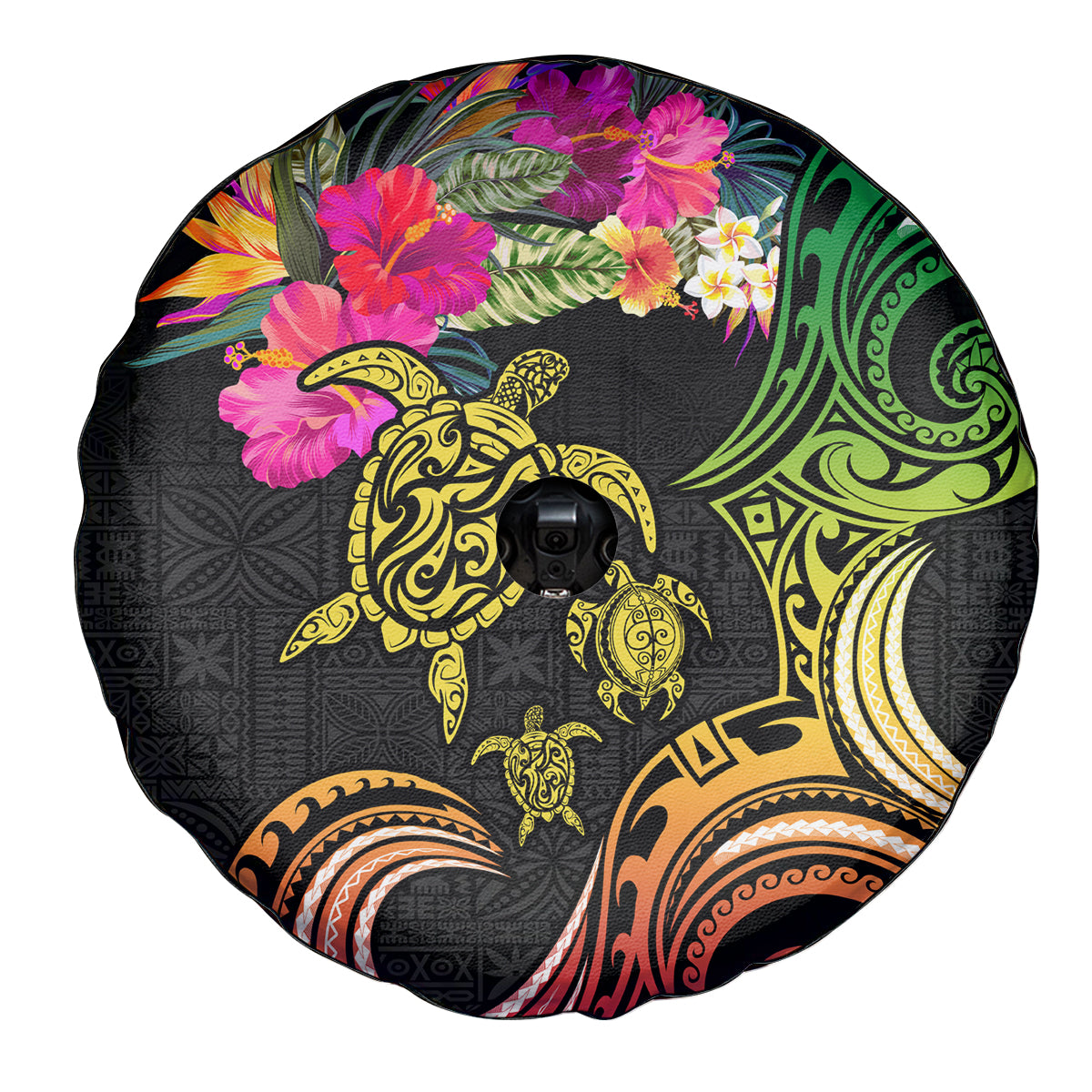 Hawaii Turtle Day Spare Tire Cover Polynesian Tattoo and Hibiscus Flowers LT03 - Polynesian Pride