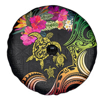 Hawaii Turtle Day Spare Tire Cover Polynesian Tattoo and Hibiscus Flowers LT03 - Polynesian Pride