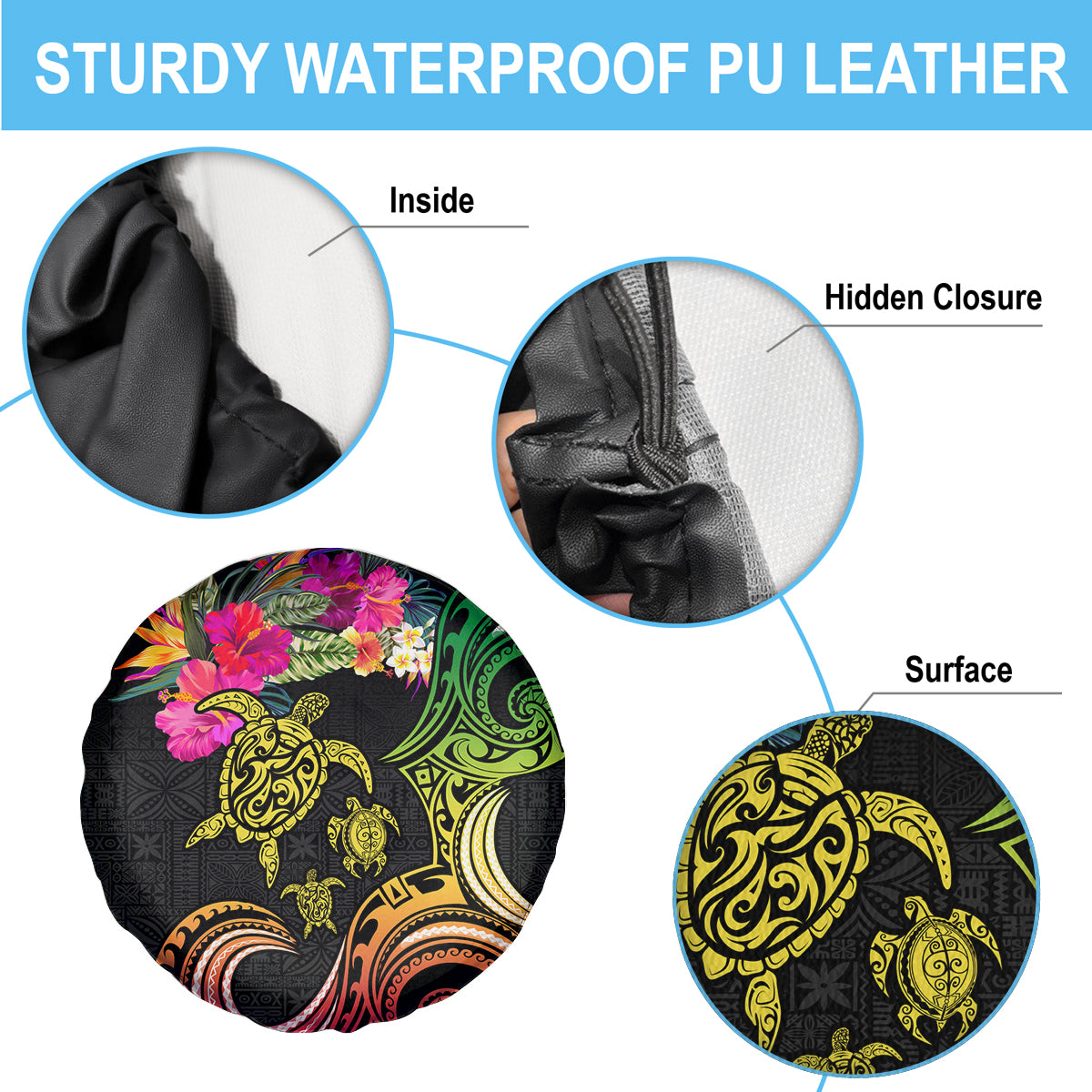 Hawaii Turtle Day Spare Tire Cover Polynesian Tattoo and Hibiscus Flowers LT03 - Polynesian Pride