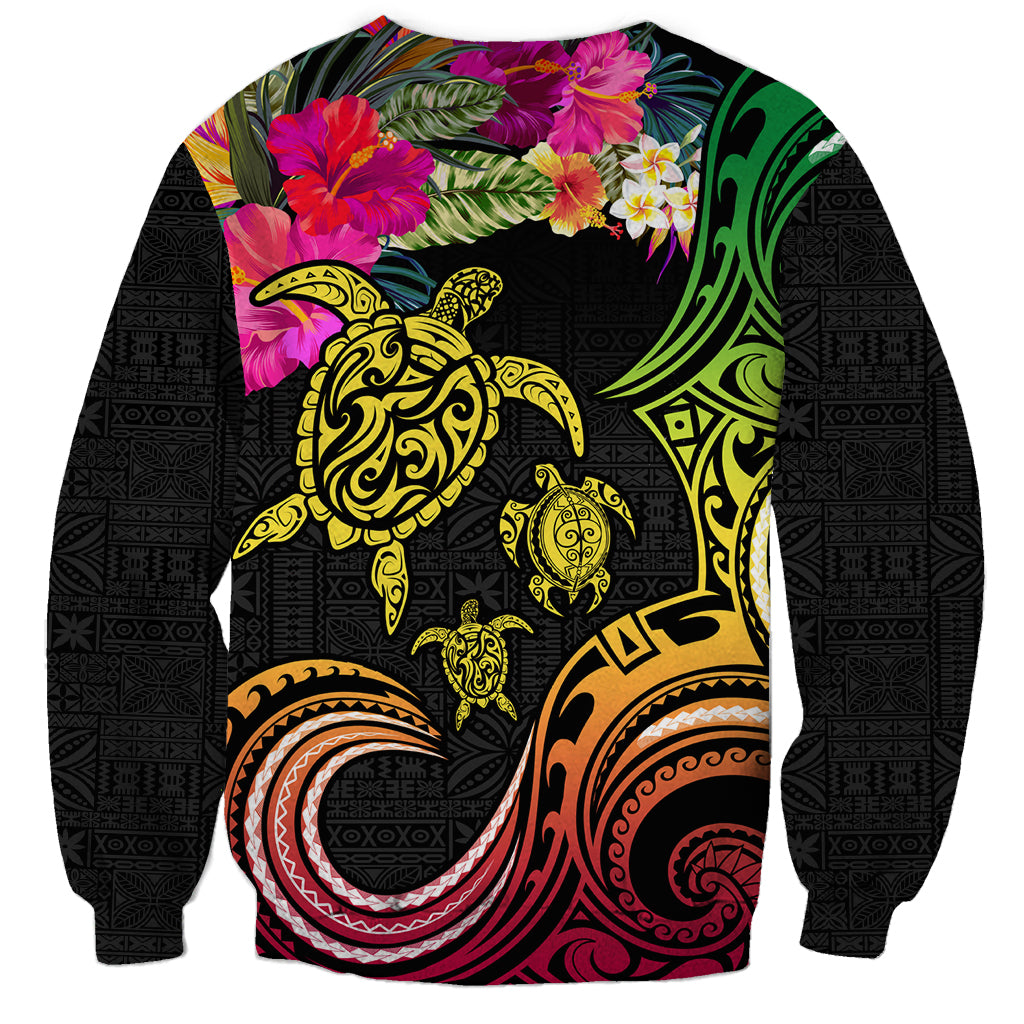 Hawaii Turtle Day Sweatshirt Polynesian Tattoo and Hibiscus Flowers LT03 - Polynesian Pride