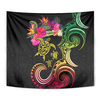 Hawaii Turtle Day Tapestry Polynesian Tattoo and Hibiscus Flowers LT03 - Polynesian Pride