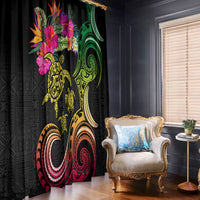 Hawaii Turtle Day Window Curtain Polynesian Tattoo and Hibiscus Flowers LT03 - Polynesian Pride