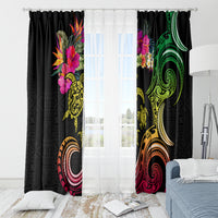 Hawaii Turtle Day Window Curtain Polynesian Tattoo and Hibiscus Flowers LT03 - Polynesian Pride