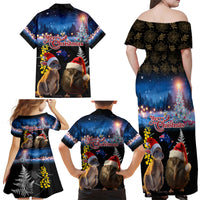 New Zealand and Australia Merry Christmas Family Matching Off Shoulder Maxi Dress and Hawaiian Shirt Kiwi Bird and Kangaroo Xmas Vibe