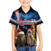 New Zealand and Australia Merry Christmas Family Matching Off Shoulder Short Dress and Hawaiian Shirt Kiwi Bird and Kangaroo Xmas Vibe