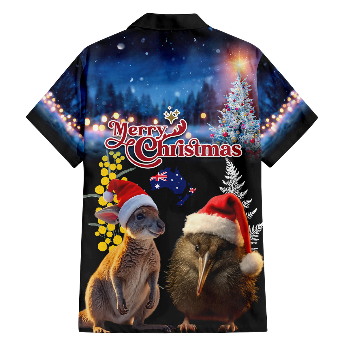 New Zealand and Australia Merry Christmas Family Matching Puletasi and Hawaiian Shirt Kiwi Bird and Kangaroo Xmas Vibe