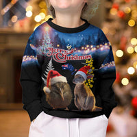 New Zealand and Australia Merry Christmas Kid Ugly Christmas Sweater Kiwi Bird and Kangaroo Xmas Vibe