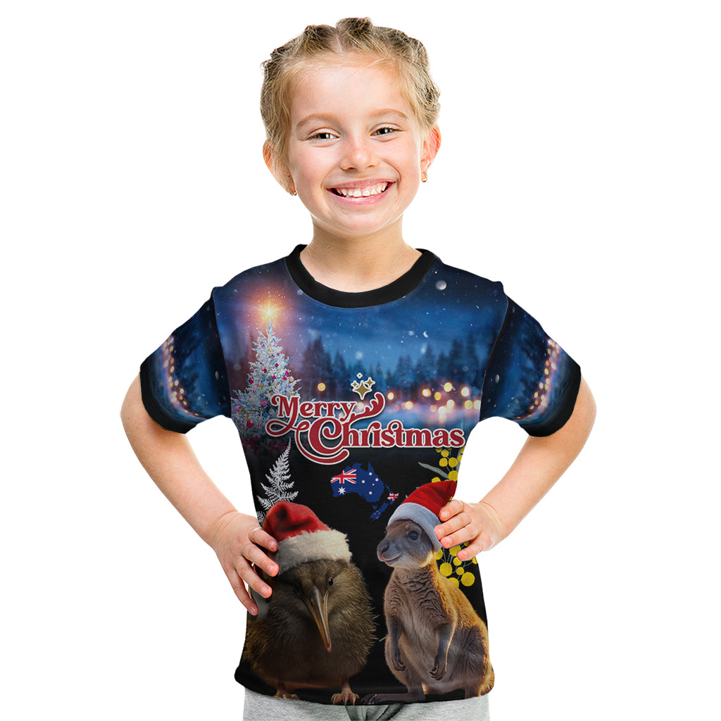 New Zealand and Australia Merry Christmas Kid T Shirt Kiwi Bird and Kangaroo Xmas Vibe