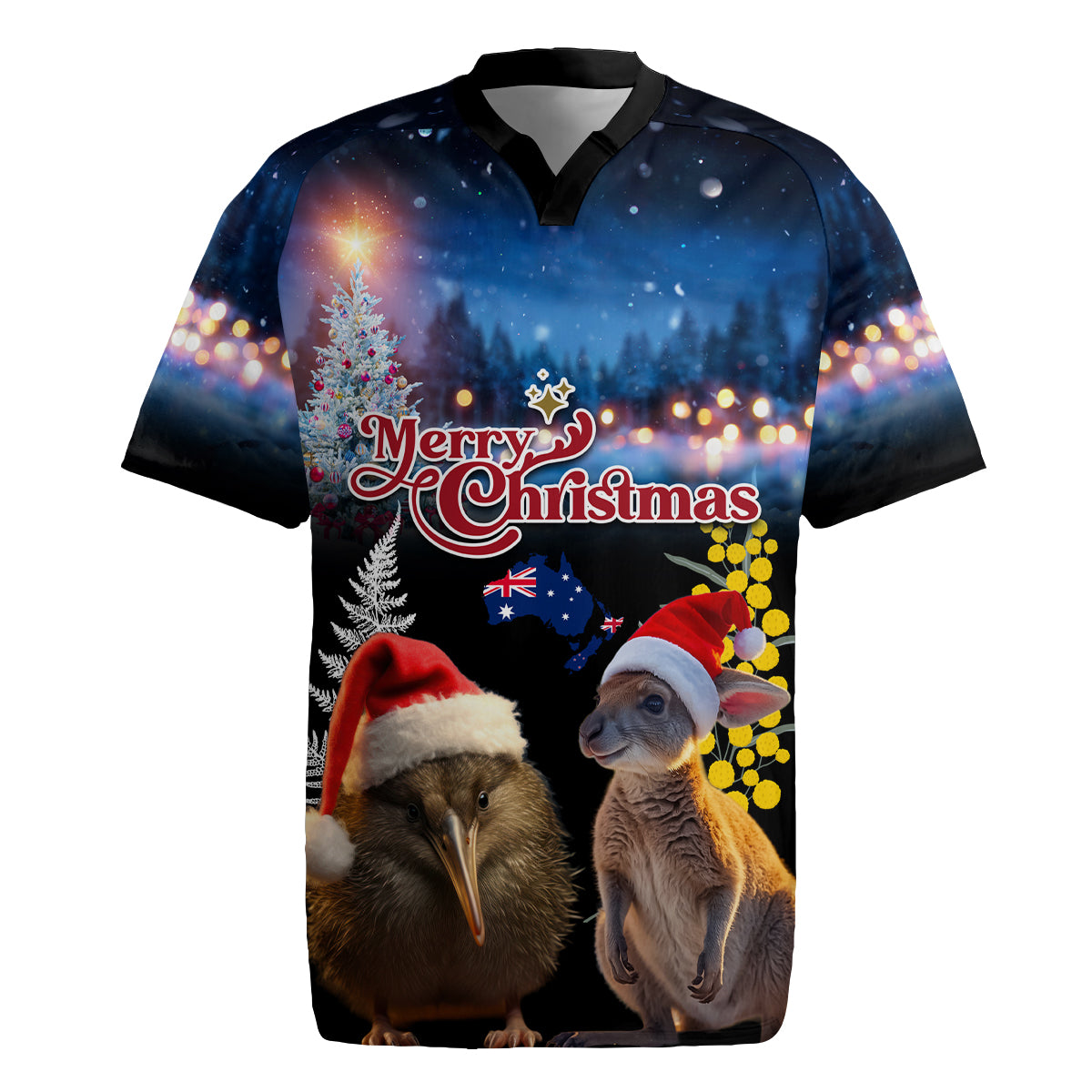 New Zealand and Australia Merry Christmas Rugby Jersey Kiwi Bird and Kangaroo Xmas Vibe