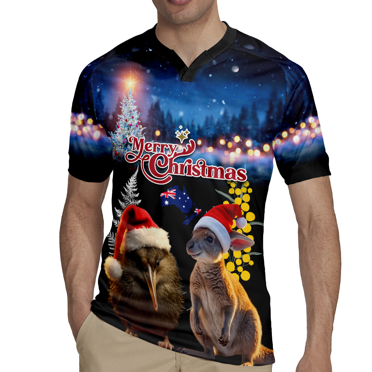 New Zealand and Australia Merry Christmas Rugby Jersey Kiwi Bird and Kangaroo Xmas Vibe