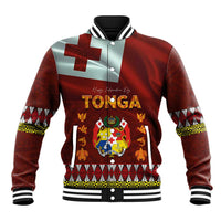 Tonga Independence Day Baseball Jacket National Flag and Emblem with Ngatu Art Pattern LT03 Unisex Red - Polynesian Pride