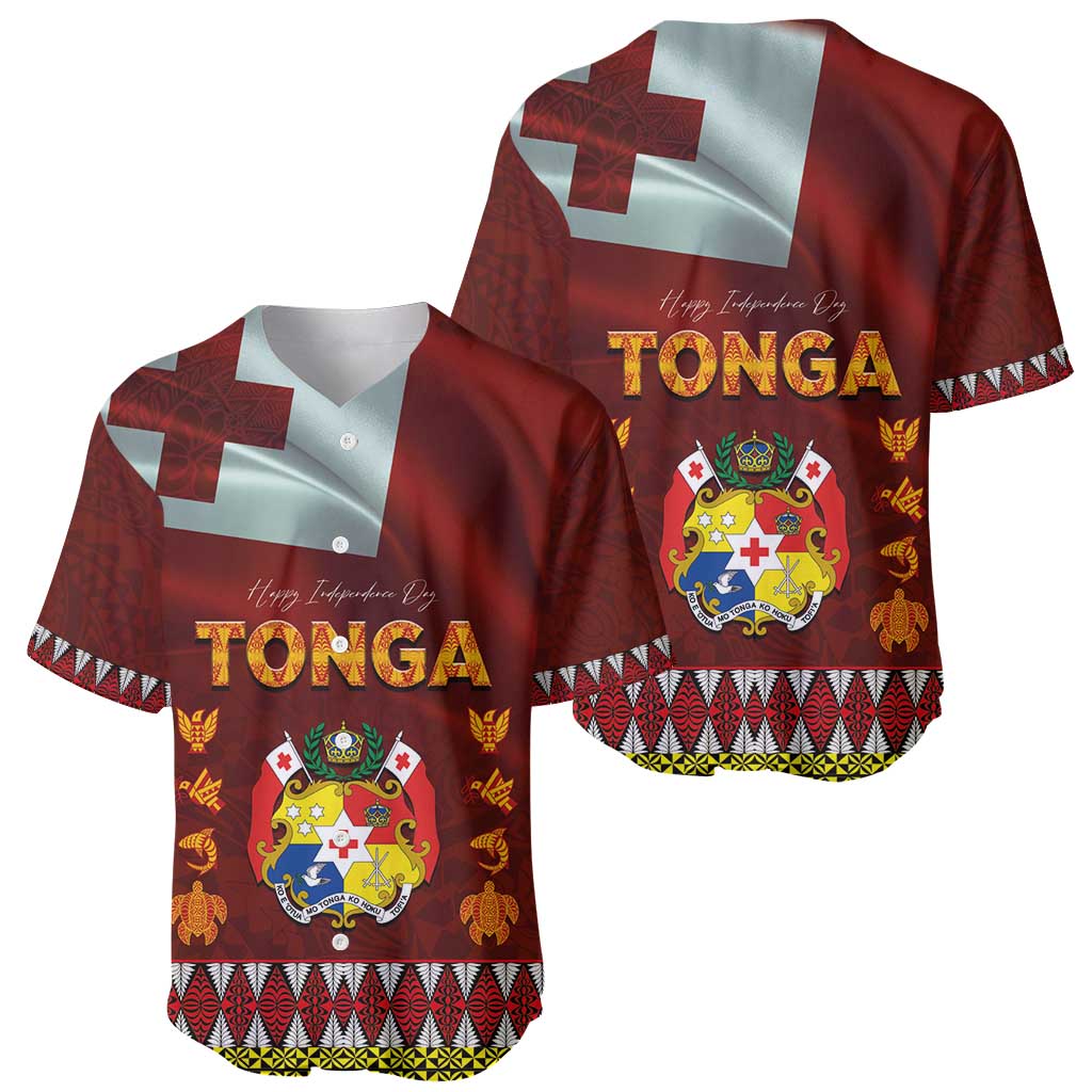 Tonga Independence Day Baseball Jersey National Flag and Emblem with Ngatu Art Pattern