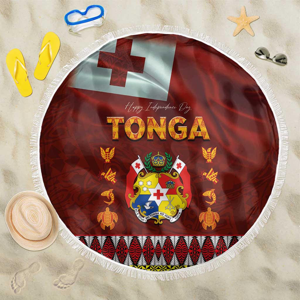 Tonga Independence Day Beach Blanket National Flag and Emblem with Ngatu Art Pattern LT03 One Size 150cm Red - Polynesian Pride