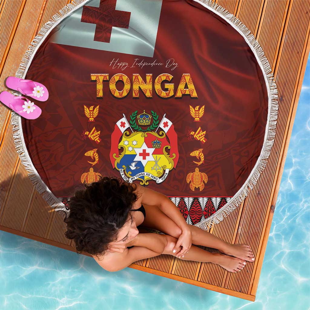 Tonga Independence Day Beach Blanket National Flag and Emblem with Ngatu Art Pattern LT03 - Polynesian Pride