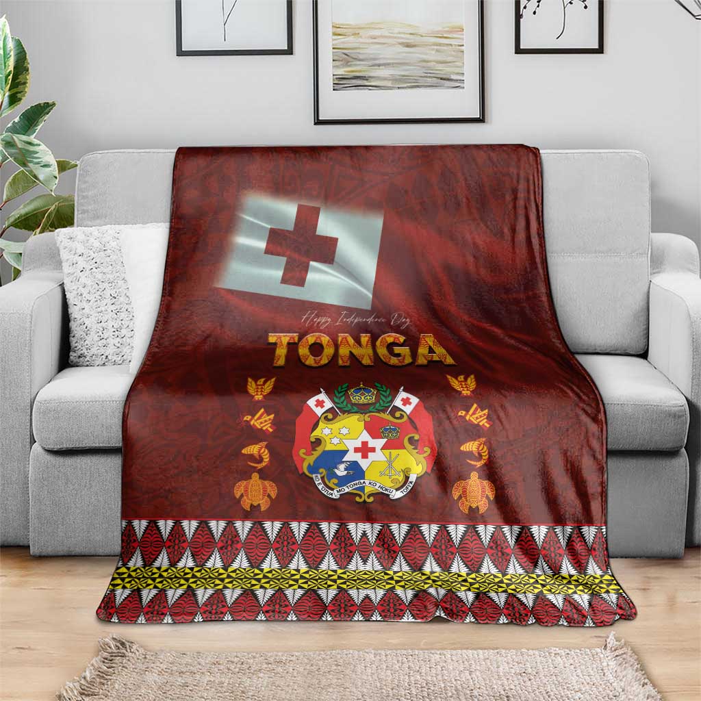 Tonga Independence Day Blanket National Flag and Emblem with Ngatu Art Pattern LT03 - Polynesian Pride