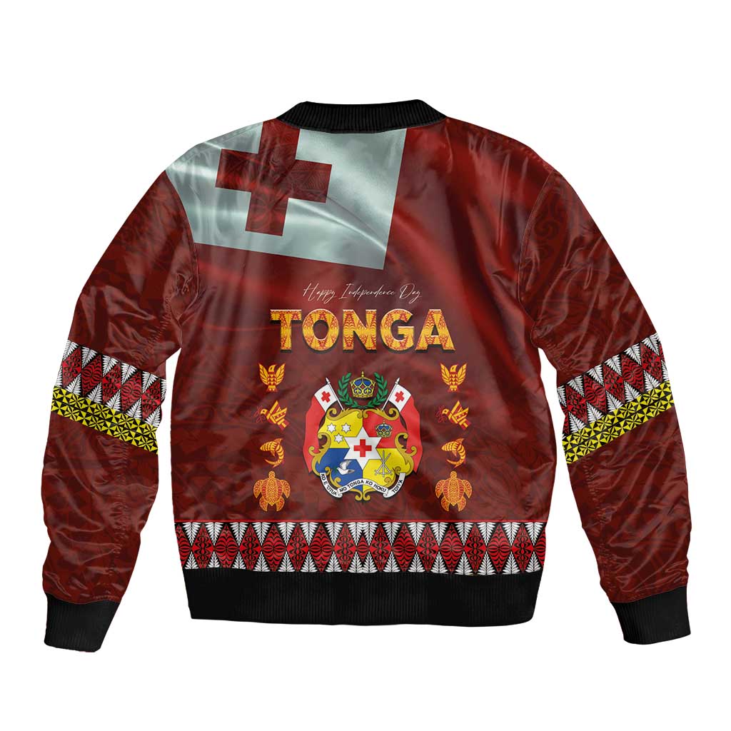 Tonga Independence Day Bomber Jacket National Flag and Emblem with Ngatu Art Pattern