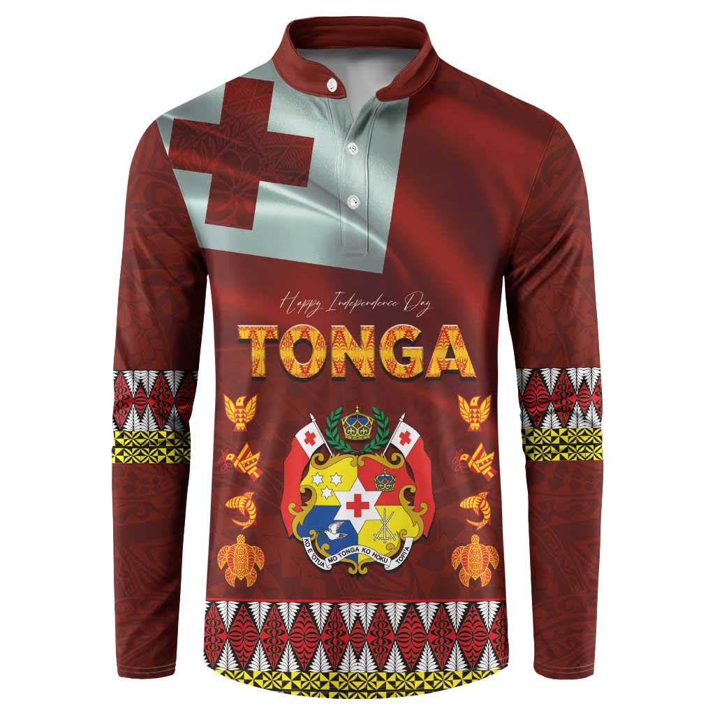 Tonga Independence Day Button Sweatshirt National Flag and Emblem with Ngatu Art Pattern LT03 Red - Polynesian Pride