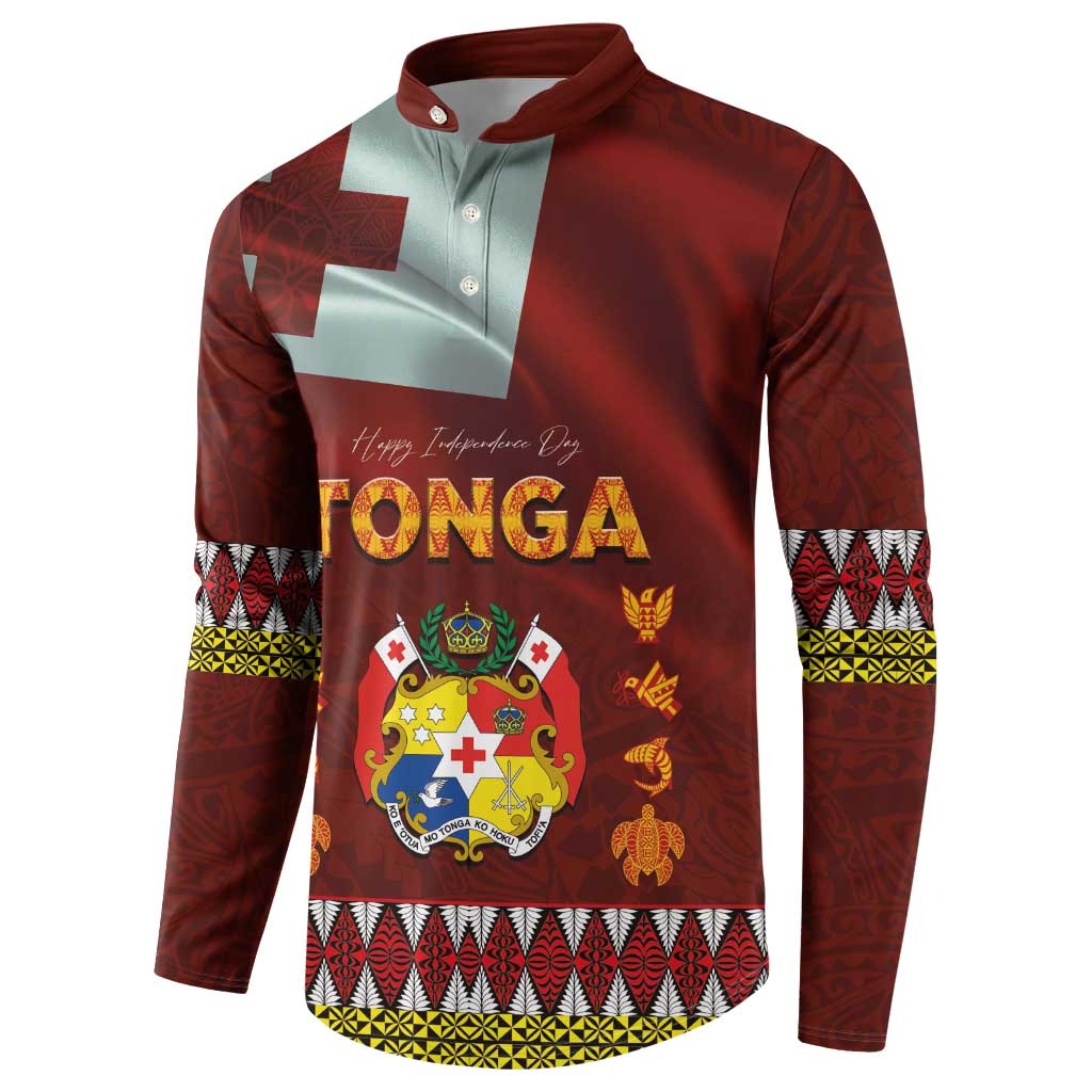 Tonga Independence Day Button Sweatshirt National Flag and Emblem with Ngatu Art Pattern LT03 - Polynesian Pride