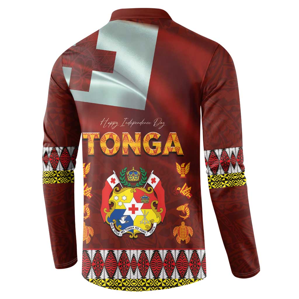 Tonga Independence Day Button Sweatshirt National Flag and Emblem with Ngatu Art Pattern LT03 - Polynesian Pride