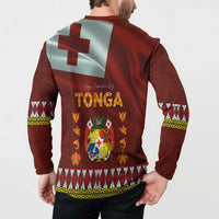 Tonga Independence Day Button Sweatshirt National Flag and Emblem with Ngatu Art Pattern LT03 - Polynesian Pride