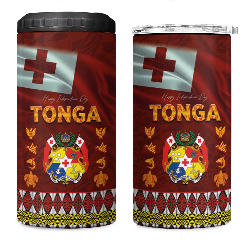 Tonga Independence Day 4 in 1 Can Cooler Tumbler National Flag and Emblem with Ngatu Art Pattern LT03 One Size: 16 oz Red - Polynesian Pride