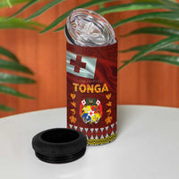 Tonga Independence Day 4 in 1 Can Cooler Tumbler National Flag and Emblem with Ngatu Art Pattern LT03 - Polynesian Pride
