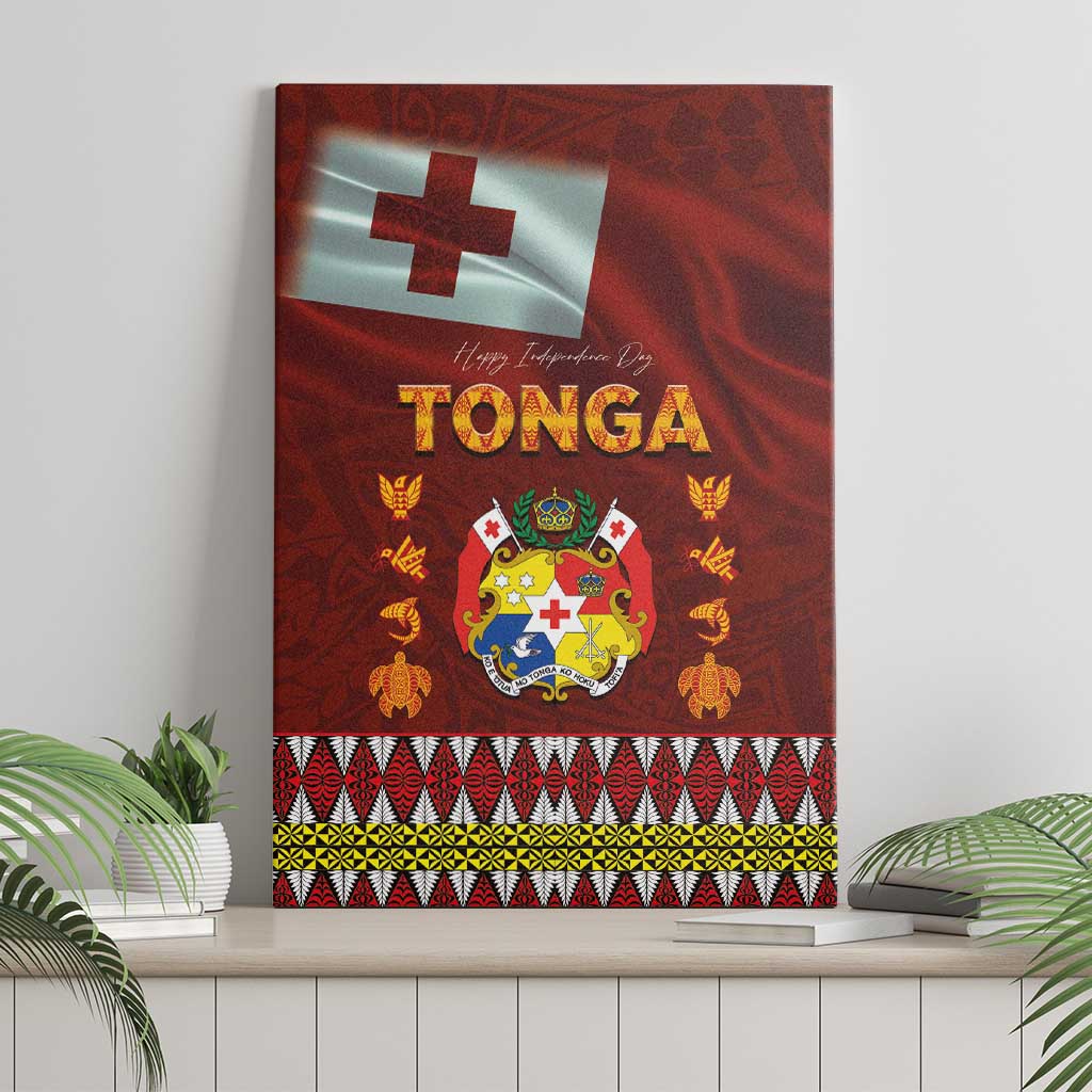 Tonga Independence Day Canvas Wall Art National Flag and Emblem with Ngatu Art Pattern LT03 - Polynesian Pride
