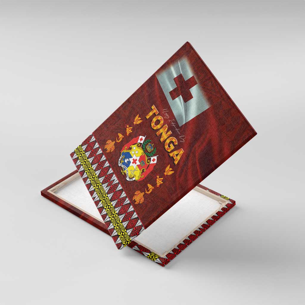 Tonga Independence Day Canvas Wall Art National Flag and Emblem with Ngatu Art Pattern LT03 With Frame Red - Polynesian Pride
