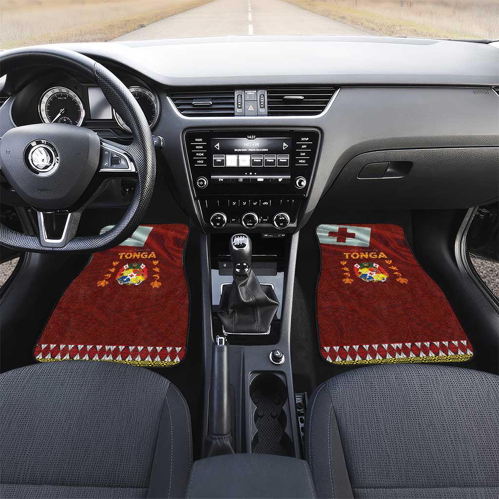 Tonga Independence Day Car Mats National Flag and Emblem with Ngatu Art Pattern LT03 Set 2pcs - Front Red - Polynesian Pride