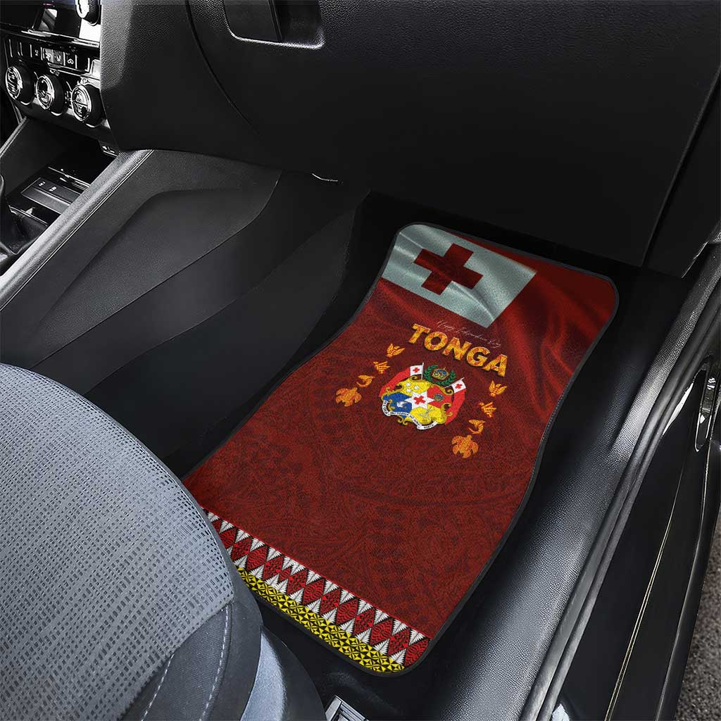 Tonga Independence Day Car Mats National Flag and Emblem with Ngatu Art Pattern LT03 - Polynesian Pride
