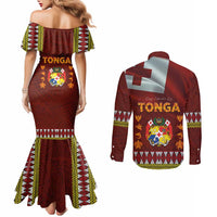 Tonga Independence Day Couples Matching Mermaid Dress and Long Sleeve Button Shirt National Flag and Emblem with Ngatu Art Pattern LT03 - Polynesian Pride
