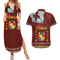 Tonga Independence Day Couples Matching Summer Maxi Dress and Hawaiian Shirt National Flag and Emblem with Ngatu Art Pattern LT03 Red - Polynesian Pride