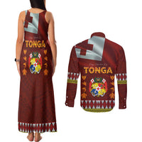 Tonga Independence Day Couples Matching Tank Maxi Dress and Long Sleeve Button Shirt National Flag and Emblem with Ngatu Art Pattern LT03 - Polynesian Pride