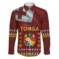 Tonga Independence Day Family Matching Long Sleeve Bodycon Dress and Hawaiian Shirt National Flag and Emblem with Ngatu Art Pattern