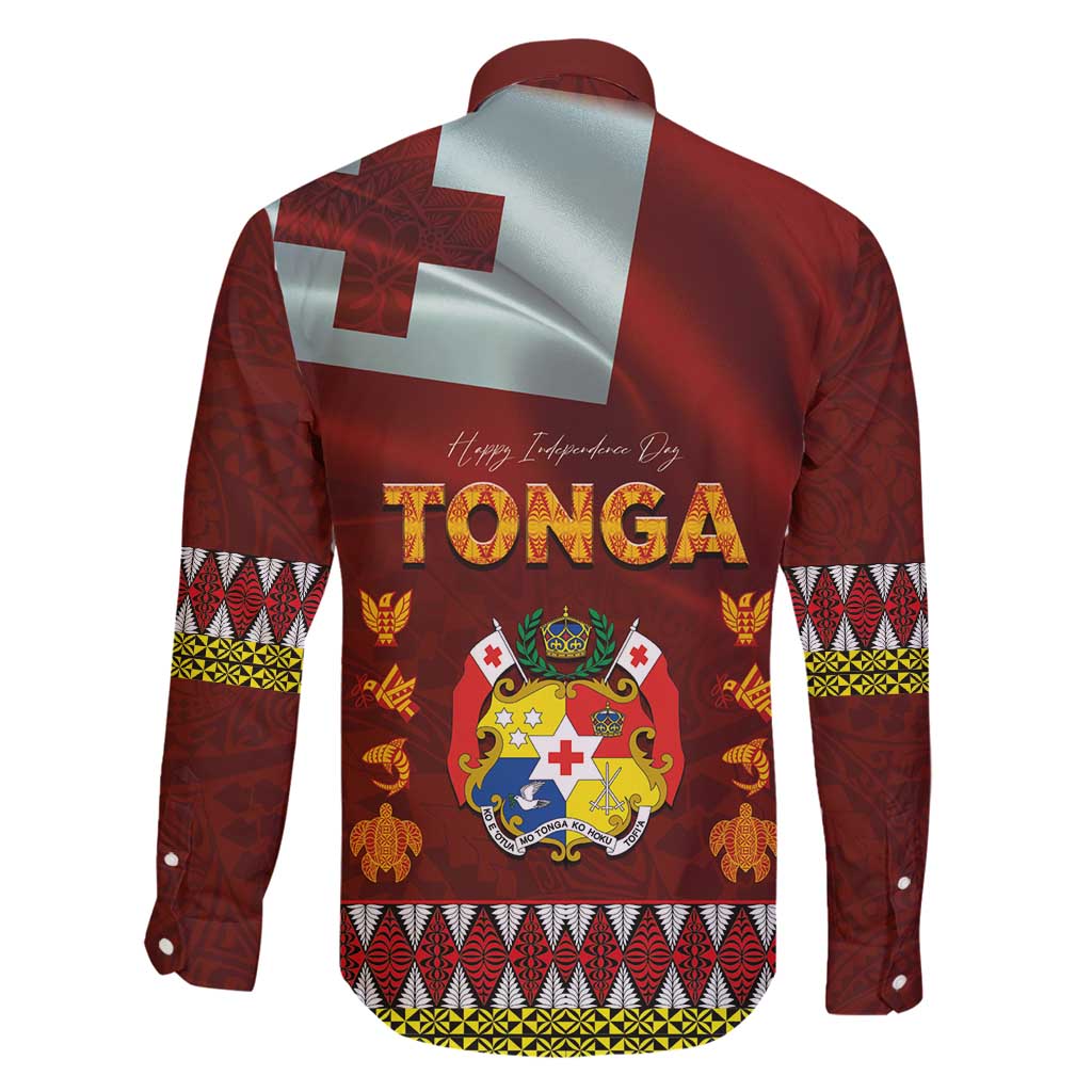 Tonga Independence Day Family Matching Long Sleeve Bodycon Dress and Hawaiian Shirt National Flag and Emblem with Ngatu Art Pattern
