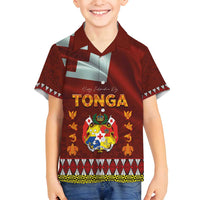 Tonga Independence Day Family Matching Long Sleeve Bodycon Dress and Hawaiian Shirt National Flag and Emblem with Ngatu Art Pattern