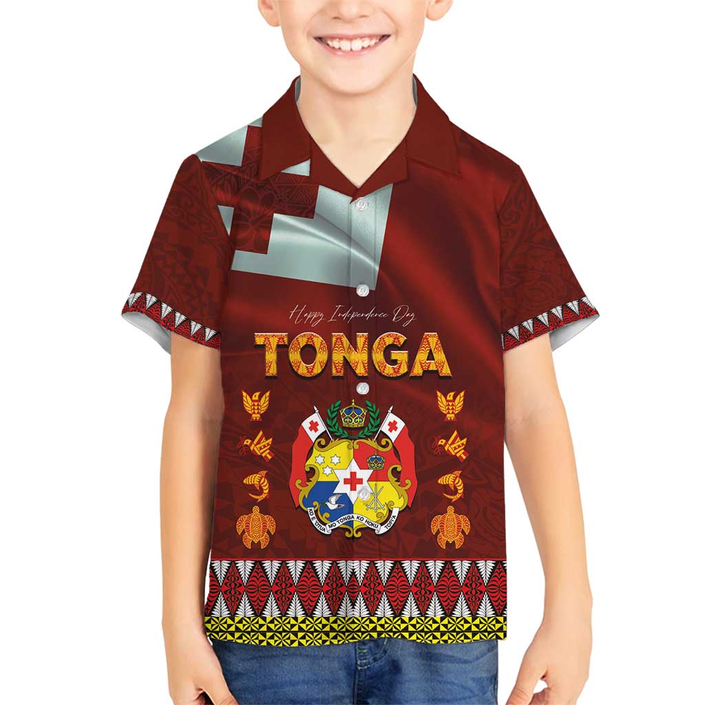 Tonga Independence Day Family Matching Off Shoulder Maxi Dress and Hawaiian Shirt National Flag and Emblem with Ngatu Art Pattern
