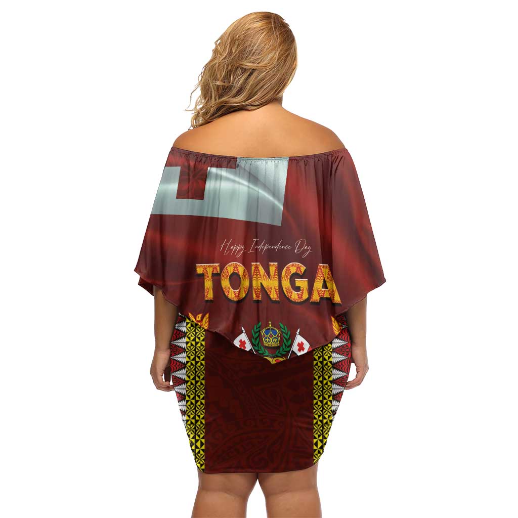 Tonga Independence Day Family Matching Off Shoulder Short Dress and Hawaiian Shirt National Flag and Emblem with Ngatu Art Pattern
