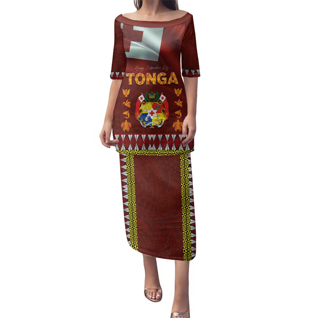 Tonga Independence Day Family Matching Puletasi and Hawaiian Shirt National Flag and Emblem with Ngatu Art Pattern