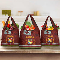 Tonga Independence Day Grocery Bag National Flag and Emblem with Ngatu Art Pattern LT03 3-pack One Size Red - Polynesian Pride