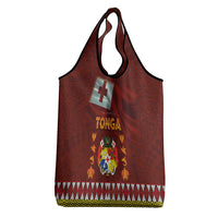 Tonga Independence Day Grocery Bag National Flag and Emblem with Ngatu Art Pattern LT03 - Polynesian Pride