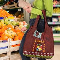 Tonga Independence Day Grocery Bag National Flag and Emblem with Ngatu Art Pattern LT03 - Polynesian Pride