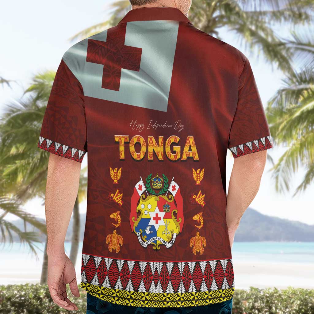 Tonga Independence Day Hawaiian Shirt National Flag and Emblem with Ngatu Art Pattern LT03 - Polynesian Pride